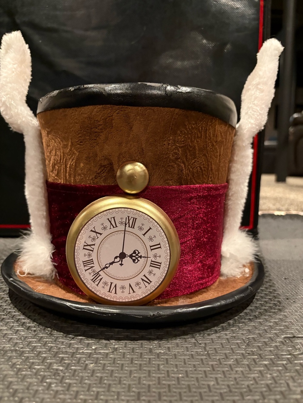 Steampunk Rabbit Top Hat with Clock Accent - Brown and Burgundy